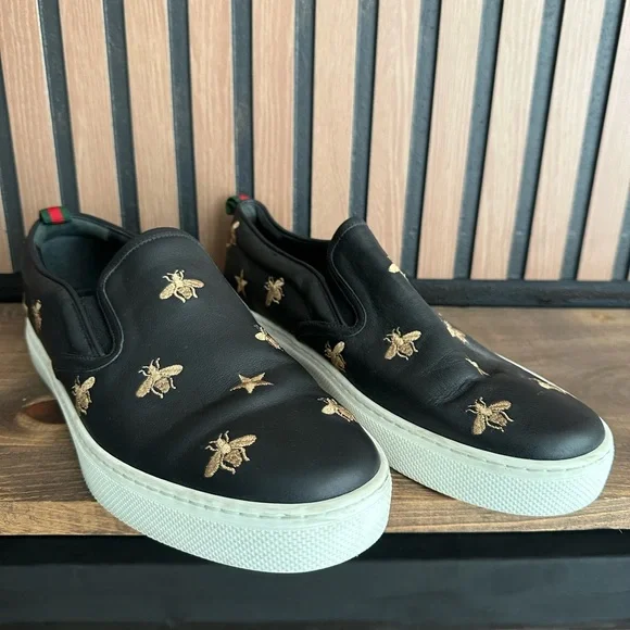 Gucci Black Embroidered Slip-On Men\'s Shoes Gucci Dublin Black Worldwide Sewed Cotton / Calf-Skin  main image 4